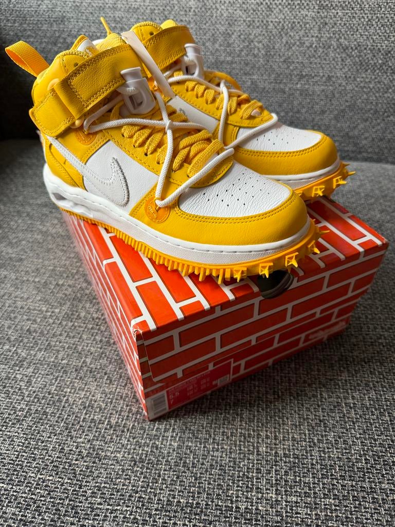 Off-White x Nike Air Force 1 Mid SP Leather Maat 38, Sportschoenen, Geel, Nieuw, Ophalen of Verzenden
