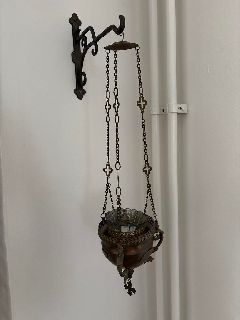 Hangende kandelaar met glazen kom, Ophalen, Overige materialen