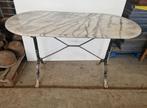 Marmeren bistro tafel 120 x 60cm met gietijzeren frame, Ophalen, Gebruikt, Ovaal, Overige materialen