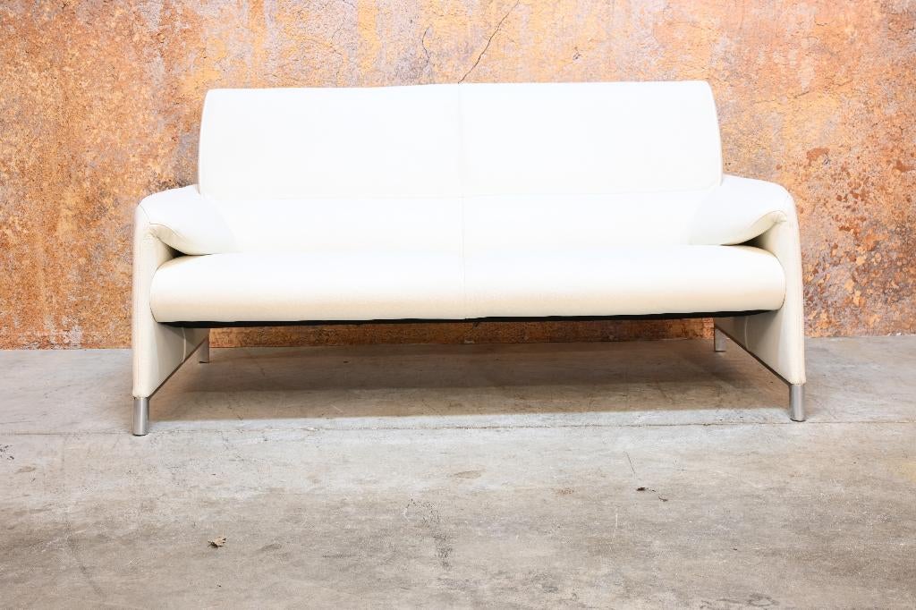 ZGANieuw gebroken witte leren Leolux Felizia design bank, Leolux, Leolux, 150 tot 200 cm, Tweepersoons