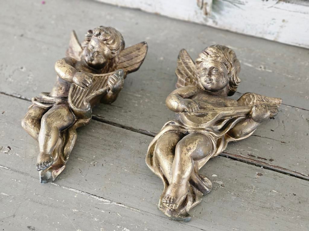 Brocante Franse gipsen engeltjes engelen goud, Ophalen of Verzenden