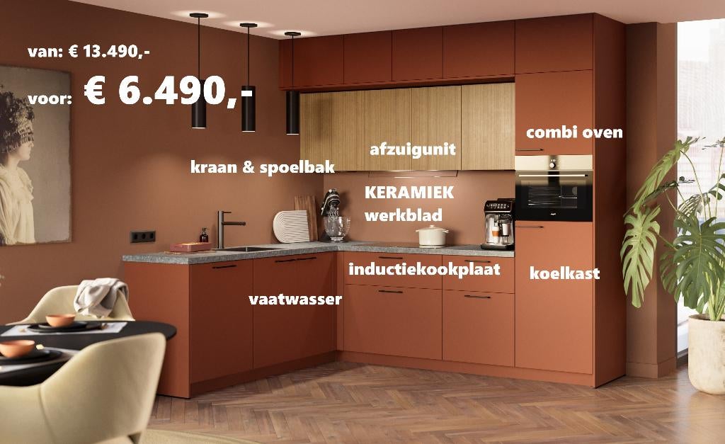 Complete kueken inlcusief apparatuur en stenen werkblad, Huis en Inrichting, Keuken | Complete keukens, Ophalen, Overige kleuren