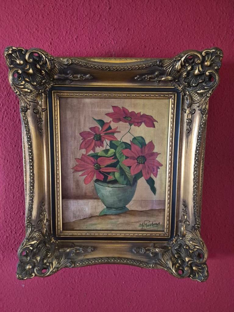 Schilderij met Kerststerren in Barokke Lijst, Ophalen of Verzenden
