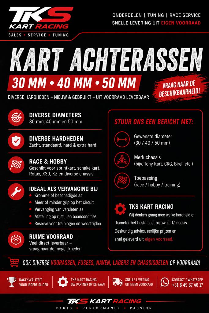 Kart achterassen 30mm 40mm 50mm diverse hardheden, Ophalen of Verzenden, Zo goed als nieuw, Kart