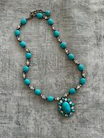Prachtige zilveren ketting met turkoois en zirkonia, Verzenden, Zo goed als nieuw, Blauw, Zilver