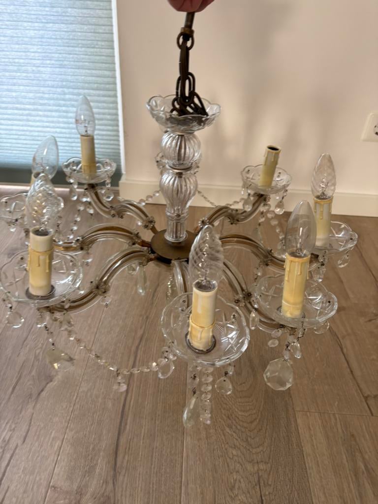 Antieke kristallen kroonluchter, Huis en Inrichting, Lampen | Kroonluchters, Ophalen, Gebruikt