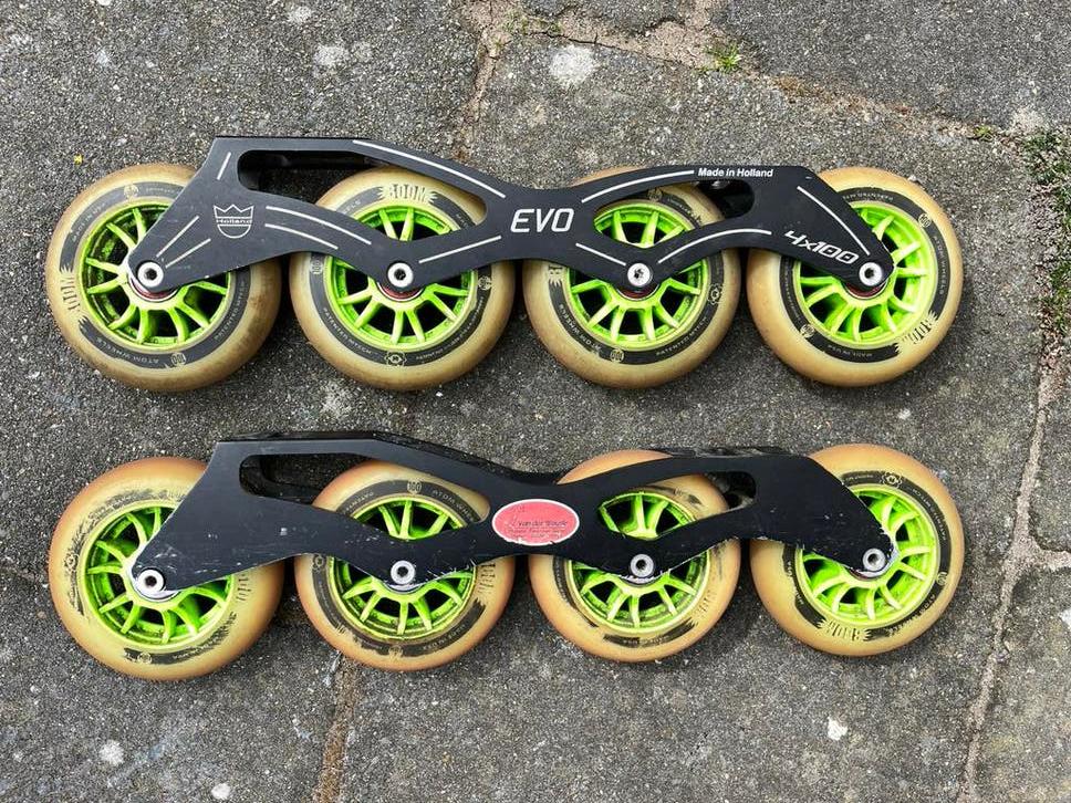 EVO onderstel skeelers 4x100mm, Ophalen of Verzenden, Gebruikt, Wielen of Lagers, Overige merken