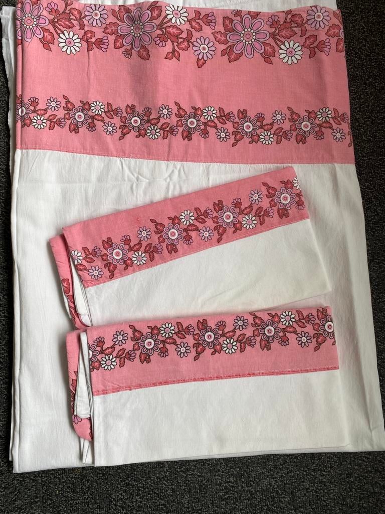 Vintage laken set, Huis en Inrichting, Slaapkamer | Beddengoed, Gebruikt, Wit, Overige typen, Tweepersoons