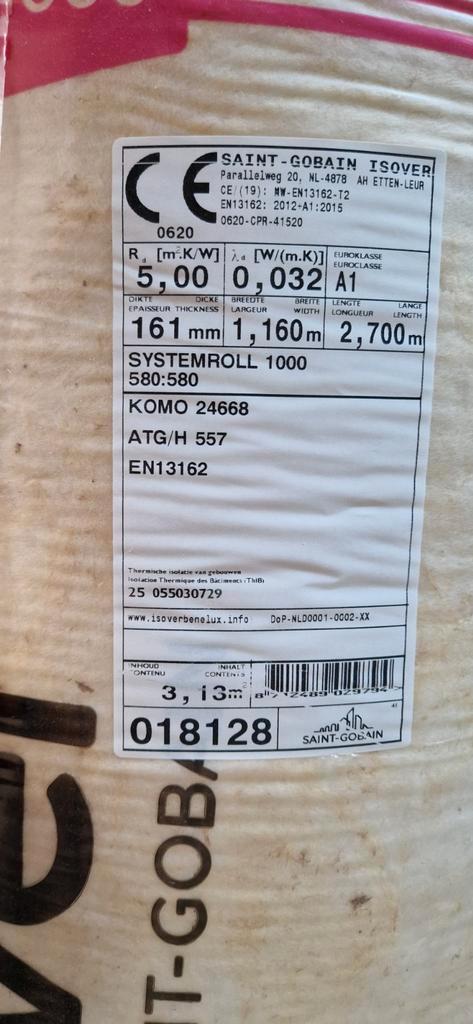 5x Saint gobain isover glaswol - 16cm dik 5RD 116cm x 270cm, Doe-het-zelf en Verbouw, Isolatie en Afdichting, Nieuw, Muurisolatie