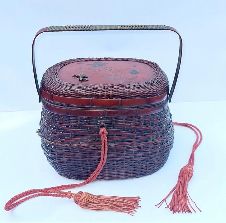 Antiek Japans Meiji periode brons/messing geweven mandje, Antiek en Kunst, Antiek | Koper en Brons, Ophalen of Verzenden