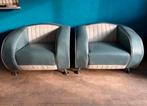 Vintage fauteuils - set van 2, Huis en Inrichting, Fauteuils, Ophalen, Gebruikt, Minder dan 75 cm, Leer
