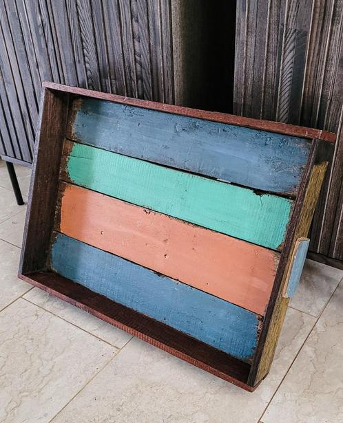 Decoratief multicolor dienblad., Huis en Inrichting, Woonaccessoires | Dienbladen, Zo goed als nieuw, Hout, Rechthoekig, Ophalen