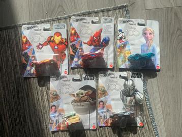 Hot wheels disney setje mandalorian, frozen, marvel iron man beschikbaar voor biedingen