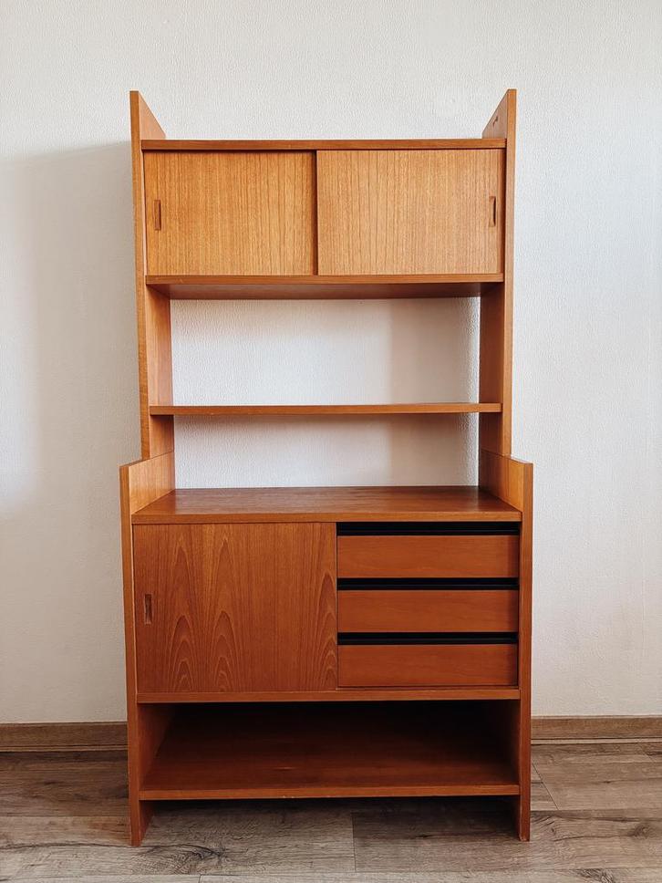 Poul Cadovius wandkast, teak - KLM Deco, Huis en Inrichting, Kasten | Wandmeubels, Zo goed als nieuw, 200 cm of meer, 25 tot 50 cm