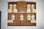 Houten kruidenrek met handgeschilderde potten., Ophalen of Verzenden