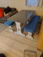 Eettafel met bankjes- afhalen in Ede, Huis en Inrichting, Tafels | Eettafels, Ophalen, Gebruikt, 100 tot 150 cm, Landelijk