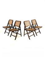 Set van 4 vintage webbing klapstoelen, Italië ‘60, Zo goed als nieuw, Vier, Vintage retro buisframe design rotan webbing papercord deens