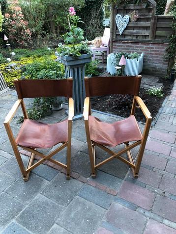 2 regisseurs stoelen opvouwbaar dikke leren zitting 60jaren beschikbaar voor biedingen