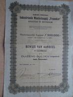 Aandeel 1000 Gld. Industrieele Maatschappij "FRANEKER" 1918, Ophalen of Verzenden, Voor 1920, Aandeel