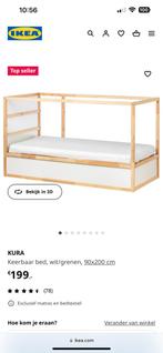 Ikea Kura omkeerbaar bed 90x200 met lattenbodem en dinotent, Zo goed als nieuw, Ophalen