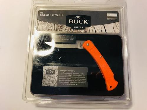 Buck 110 USA Oranje Nieuw in Collectors blik + Sheath zakmes, Caravans en Kamperen, Kampeergereedschap, Nieuw, Ophalen of Verzenden