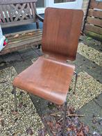 Gratis houten stoel met metalen poten, Huis en Inrichting, Ophalen, Gebruikt, Bruin, Eén
