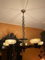 Jugendstill 5 arms kroonluchter met albast of marmer €175,00, Ophalen, Zo goed als nieuw, Glas, Jugendstill
