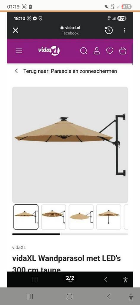Zweefparasol Wandmodel met Verlichting - Nieuw!, Tuin en Terras, Parasols, Ophalen