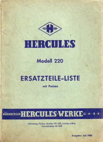 Hercules Modell 220 Ersatzteile Liste 1960 (5588z) beschikbaar voor biedingen