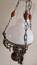 Antieke hanglamp met glazen kap, Antiek en Kunst, Ophalen of Verzenden