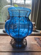 Authentieke blauw glas windlicht en of vaas Louis Majorelle, Ophalen of Verzenden