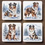 Australian Shepherd Winter onderzetters met houder, Ophalen of Verzenden, Nieuw, Glas of Kopje