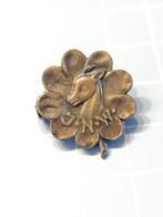 Vintage JNW Klaver Broche met Hert Koper, Sieraden, Tassen en Uiterlijk, Broches, Bruin, Verzenden, Minder dan 4 cm, Koper