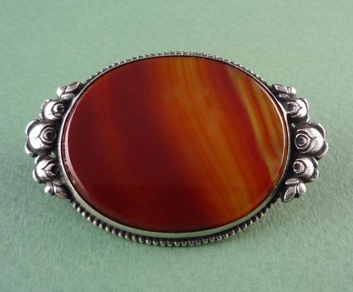 Carneool kornalijn agaat broche in zilver 800, Sieraden, Tassen en Uiterlijk, Broches, Gebruikt, Zilver, Zilver, 4 tot 7 cm, Met edelsteen