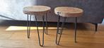 Leuke houten bijzettafeltjes met hairpin poten, Ophalen, Gebruikt, Twee, Bruin