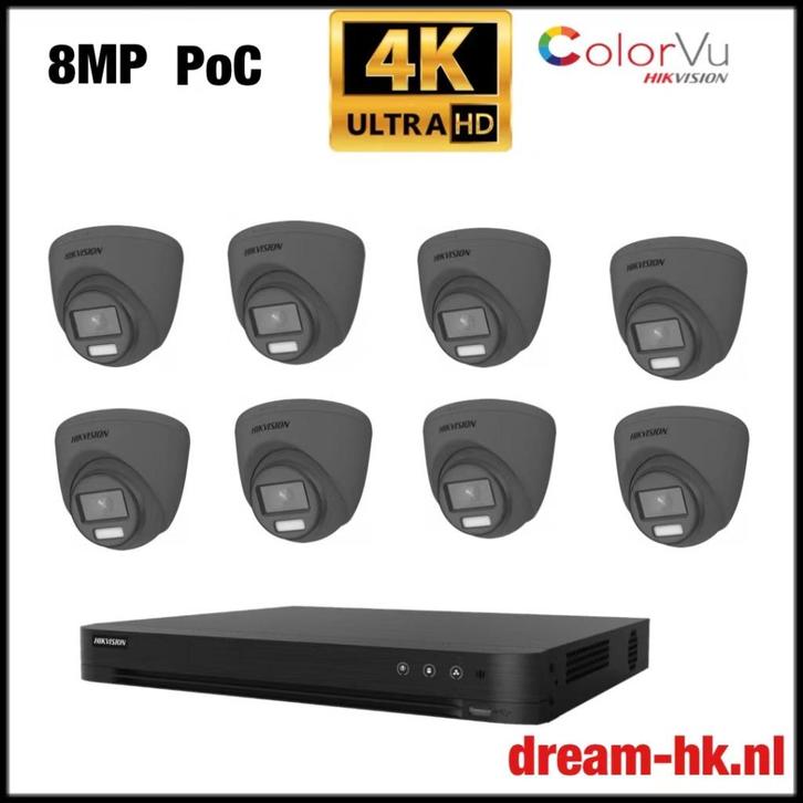 8MP Hikvision ColorVu PoC set/8CH PoC DVR + 8x camera, Audio, Tv en Foto, Videobewaking, Nieuw, Buitencamera, Ophalen of Verzenden