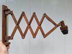 Vintage eiken schaarlamp lamp Harmonica wandlamp hout, Huis en Inrichting, Ophalen of Verzenden, Gebruikt, Hout