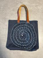 Spijkertas tas bloem ruches jeans leer recycle, Ophalen of Verzenden, Nieuw, Blauw, Shopper