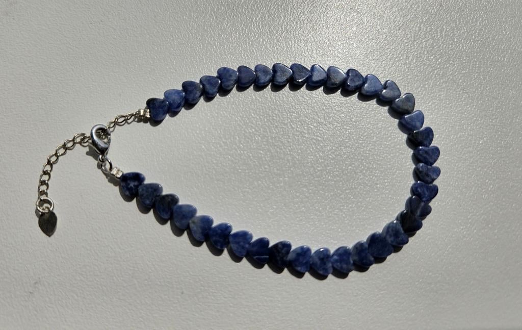Edelsteen: Sodaliet hartjes armband 6 mm, 925 Zilver, Ophalen of Verzenden, Nieuw