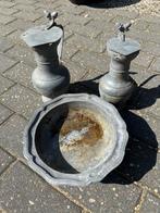 Vintage antiek tinnen eikel kruiken / kannen en fruitschaal, Ophalen of Verzenden