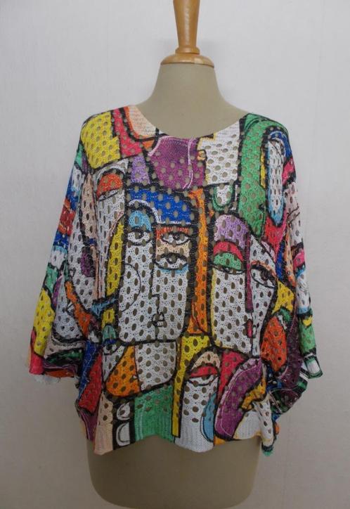 Aparte art/kunst face/gezichten top/trui! XL, Kleding | Dames, Tops, Zo goed als nieuw, Maat 46/48 (XL) of groter, Groen, Lange mouw