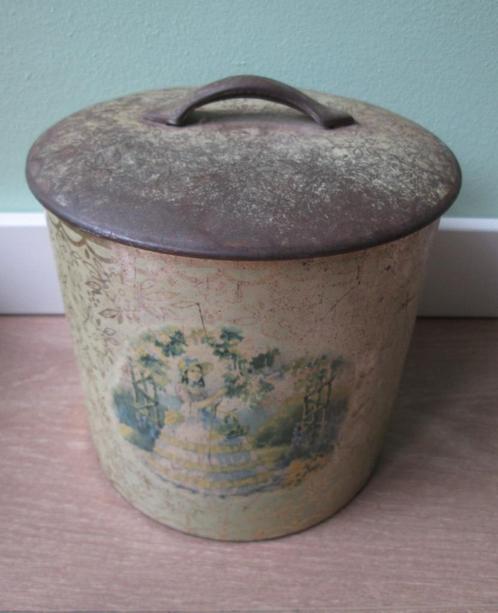 Groot Antiek Romantisch Engels Blik / Container 18,5 cm, Verzamelen, Blikken, Gebruikt, Overige, Overige merken, Ophalen of Verzenden