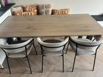 Massief eiken eettafel en 3 comfortabele stoelen, Huis en Inrichting, Tafels | Eettafels, Ophalen, 200 cm of meer, 50 tot 100 cm
