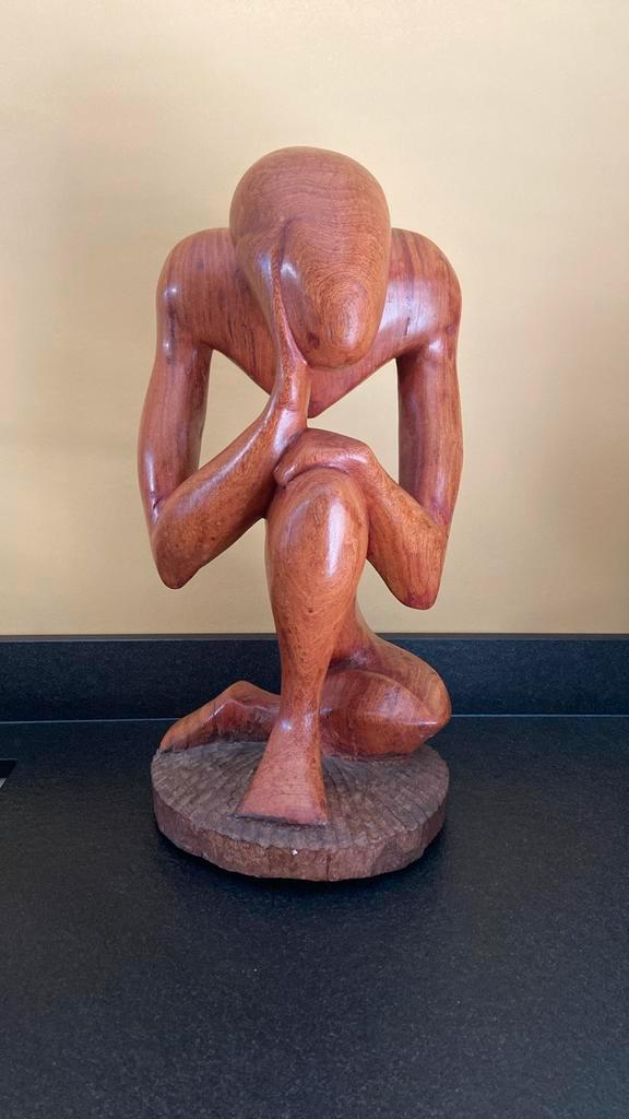 Eiken Houten zwaar Sculptuur: Denker, Antiek en Kunst, Kunst | Beelden en Houtsnijwerken, Ophalen