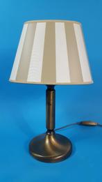 Brocante tafellamp, bronzen voet, gestreepte kap. S4, Tweedehands verkoop, Tweedehands verkoop, Gebruikt, Ophalen of Verzenden
