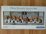 Clementoni panorama puzzel beagle puppies, Gebruikt, Ophalen of Verzenden, 500 t/m 1500 stukjes, Legpuzzel