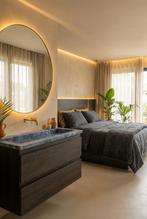 Luxe badmeubelset Walnoot & Natuursteen, Ophalen, 100 tot 150 cm, Nieuw, Minder dan 100 cm