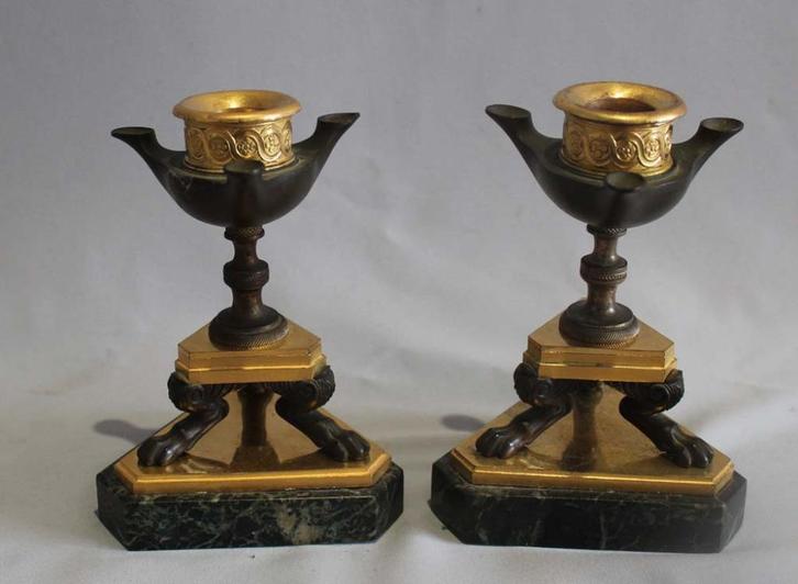 Antiek stel zeldzame Engelse Regency kandelaars ca. 1815, Antiek en Kunst, Antiek | Kandelaars, Koper of Brons, Ophalen of Verzenden