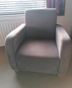 Set van 2 grijze fauteuils met houten poten, Ophalen, Gebruikt, 75 tot 100 cm, 75 tot 100 cm