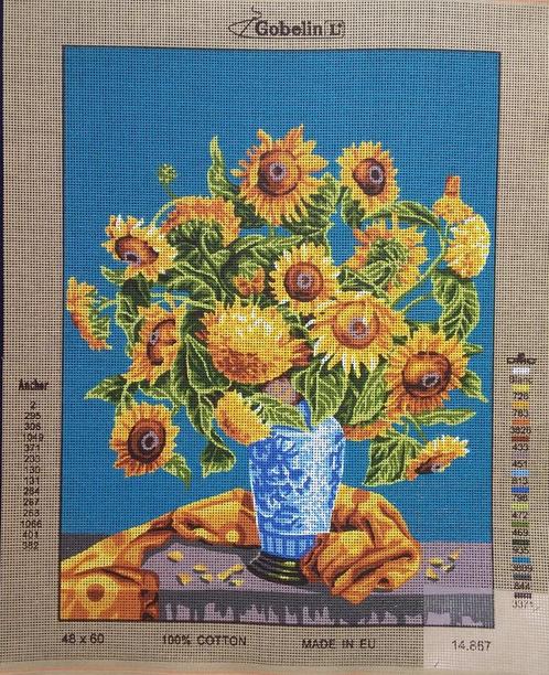 Cado VOORBEDRUKT BORDUURSTRAMIEN  POT ZONNEBLOEMEN  867, Hobby en Vrije tijd, Borduren en Borduurmachines, Nieuw, Onderdeel of Toebehoren
